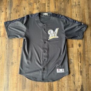 True Fan Men’s Gray Milwaukee Brewers Jersey Genuine Merchandise Embroidered Md
